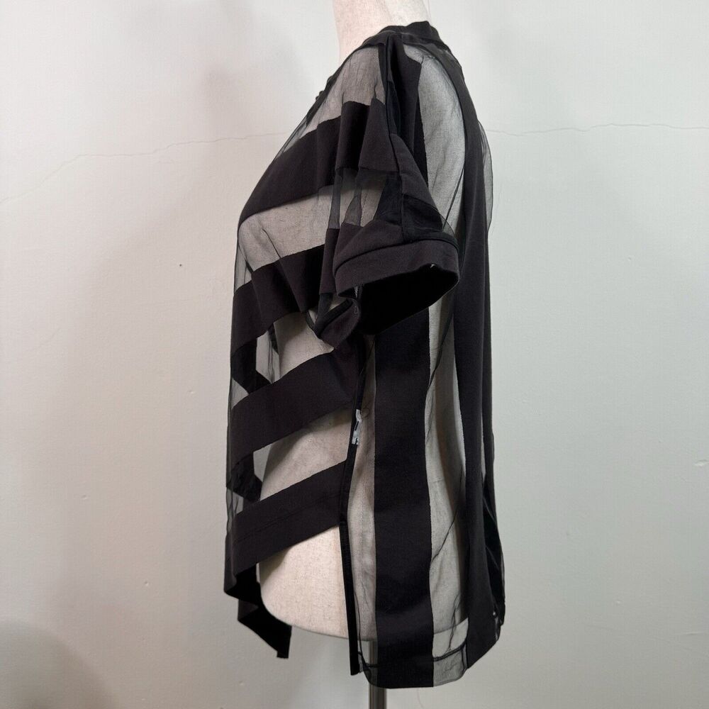 Marques Almeida Womens Shirt Devore Striped Top Goth Sheer Asymmetrical Small - Picture 6 of 12